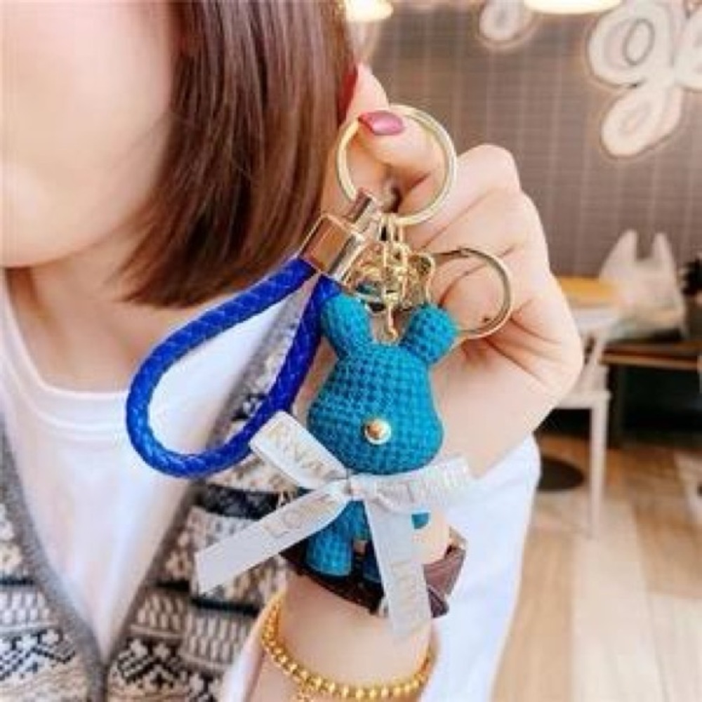 Trendy Green Bunny Keychain with Strap - Picture 2 of 2